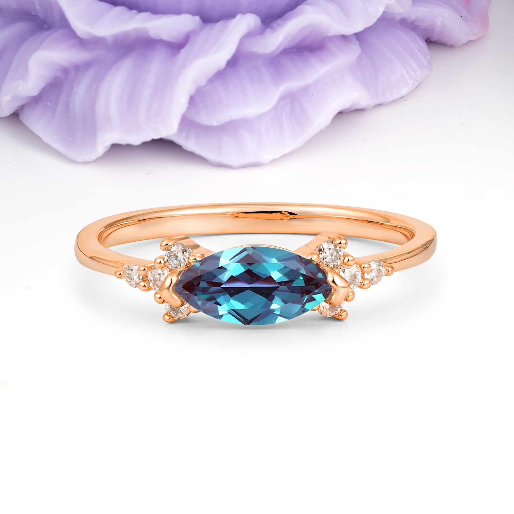 Unique, Minimalist 2-Prong Marquise Cut Alexandrite Engagement Ring - Additional view
