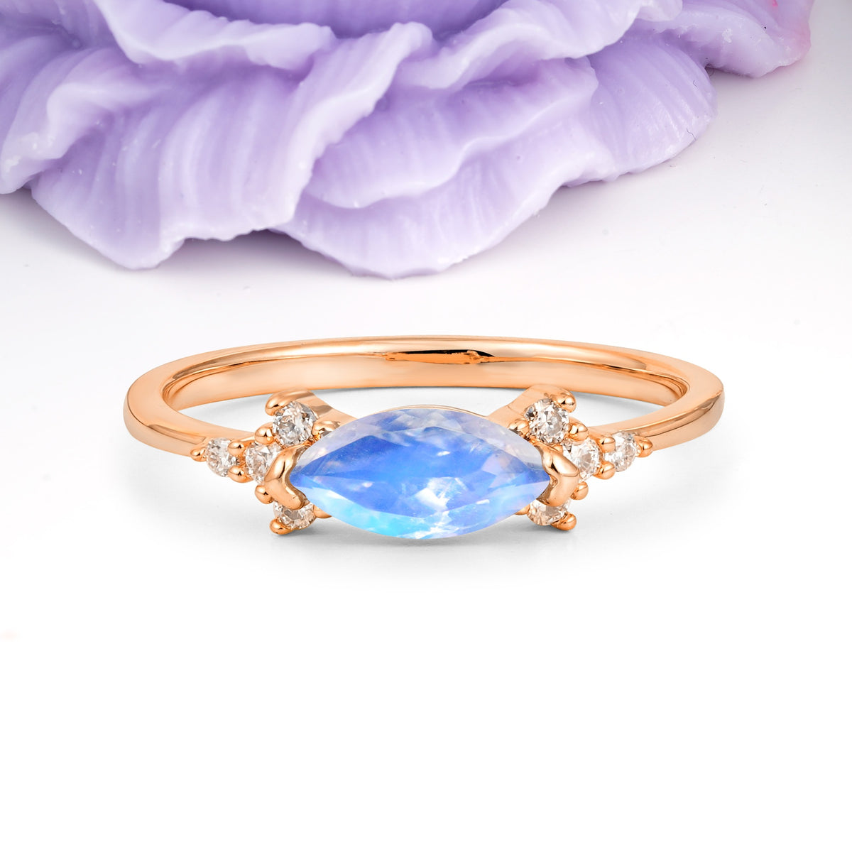 Unique, Minimalist 2-Prong Marquise Cut Moonstone Engagement Ring - Additional view