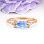 Unique, Minimalist 2-Prong Marquise Cut Moonstone Engagement Ring - Additional view