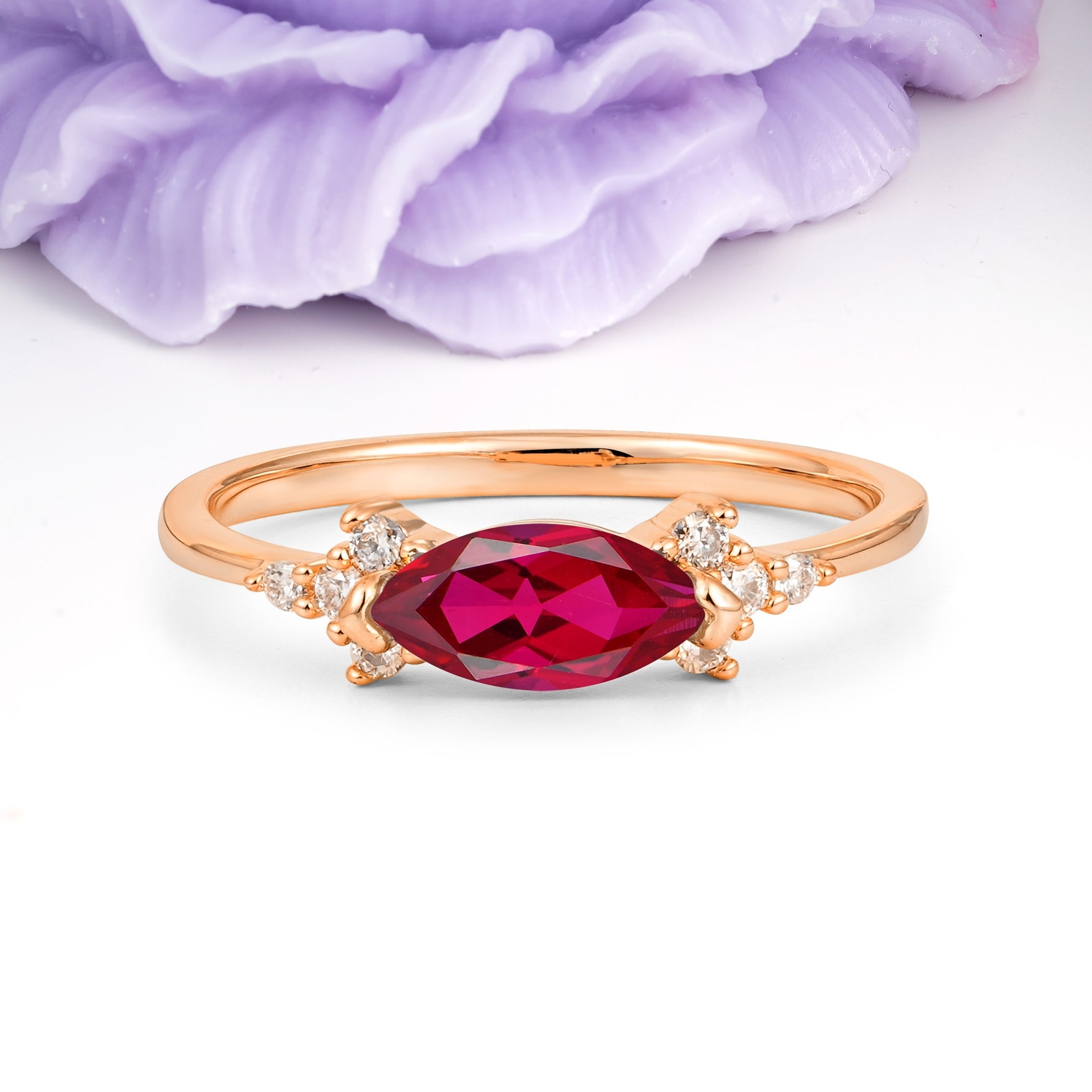 Unique, Minimalist 2-Prong Marquise Cut Ruby Engagement Ring - Additional view