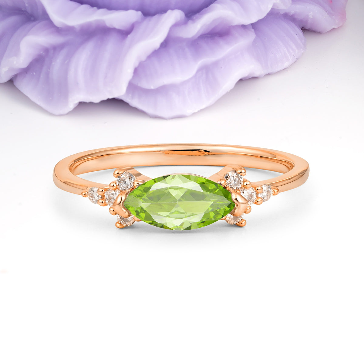 Unique, Minimalist 2-Prong Marquise Cut Peridot Engagement Ring - Additional view
