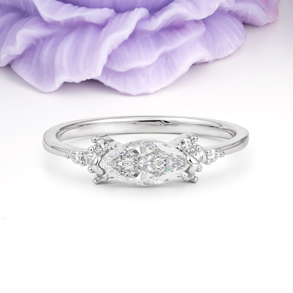 Unique, Minimalist 2-Prong Marquise Cut Moissanite Engagement Ring - Additional view