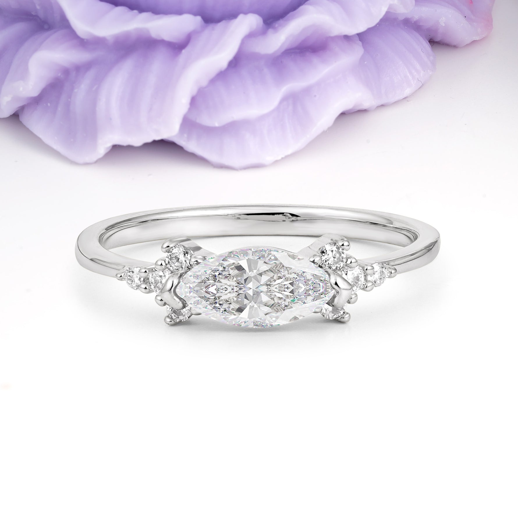 Unique, Minimalist 2-Prong Marquise Cut Moissanite Engagement Ring - Additional view
