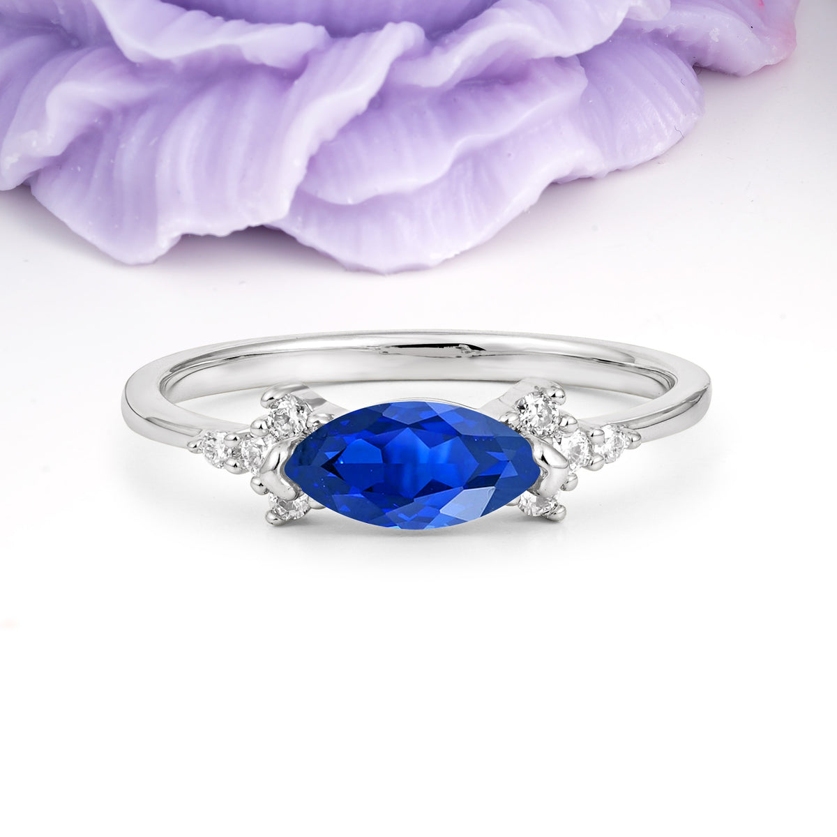 Unique, Minimalist 2-Prong Marquise Cut Sapphire Engagement Ring - Additional view