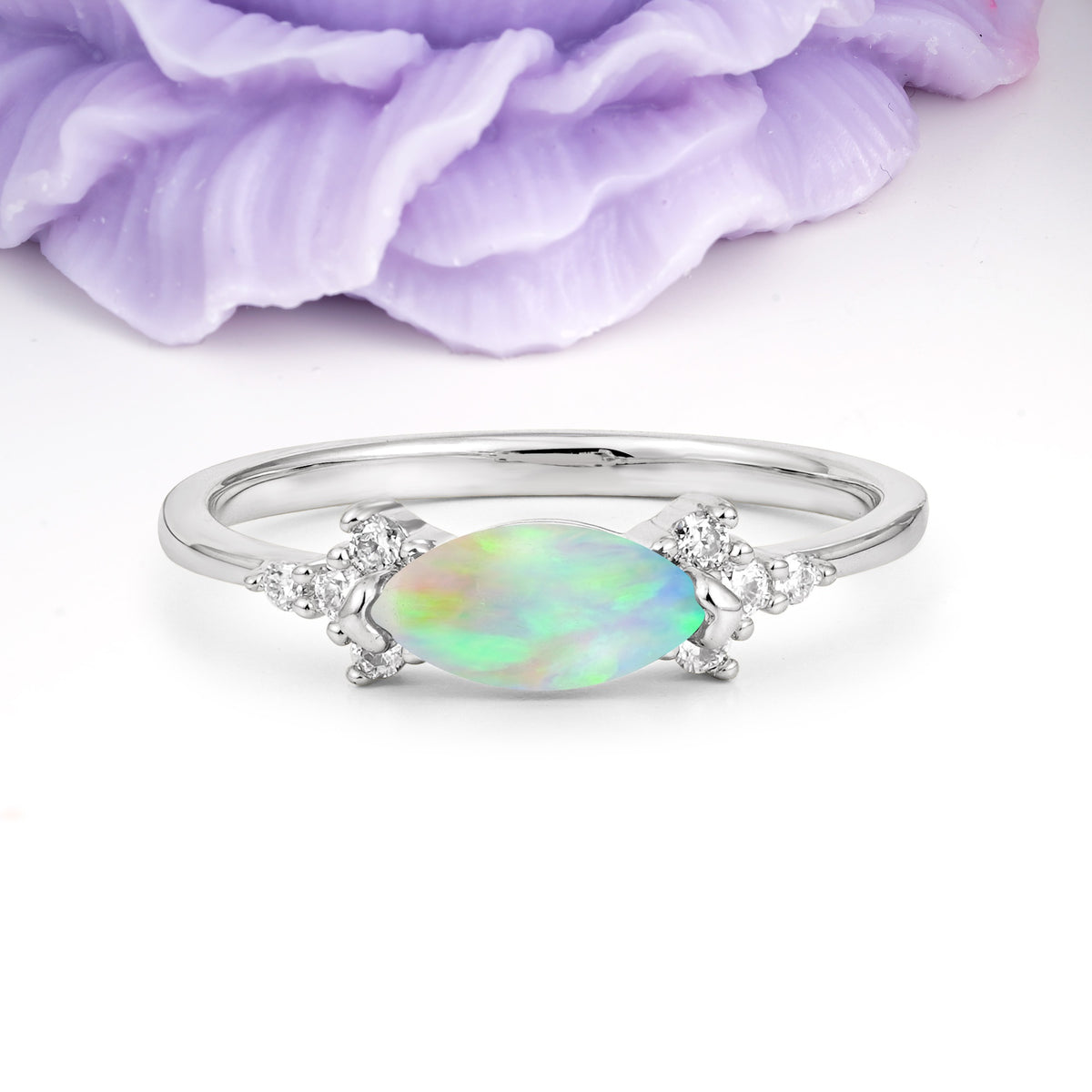 Unique, Minimalist 2-Prong Marquise Cut Fire Opal Engagement Ring - Additional view