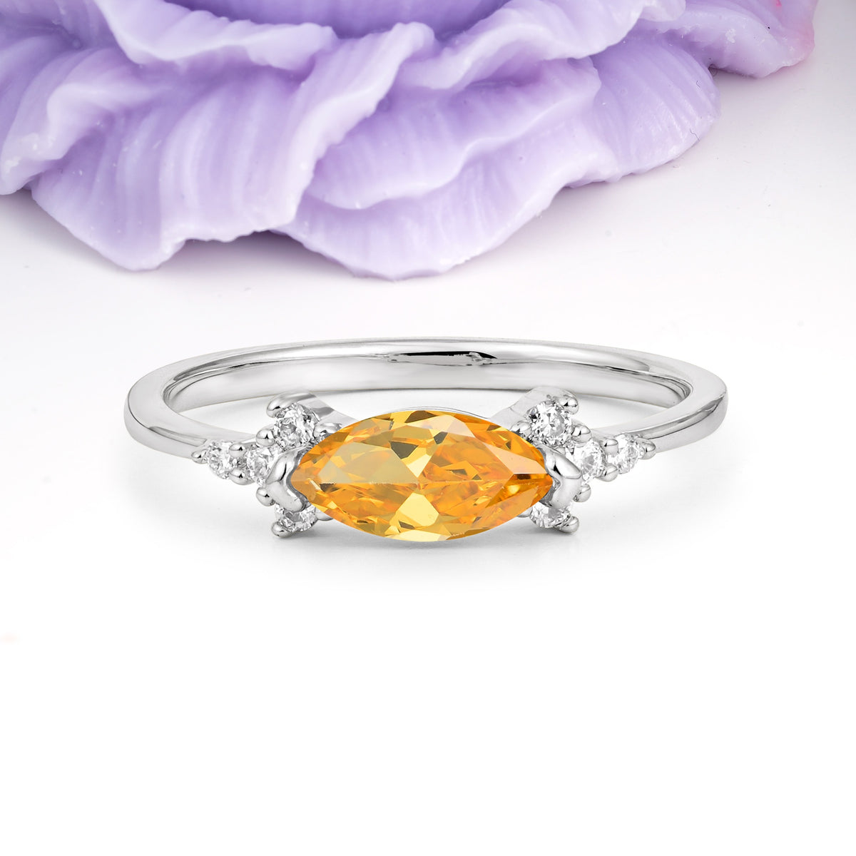 Unique, Minimalist 2-Prong Marquise Cut Citrine Engagement Ring - Additional view