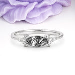 Unique, Minimalist 2-Prong Marquise Cut Black Rutilated Quartz Engagement Ring - Additional view