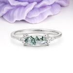 Unique, Minimalist 2-Prong Marquise Cut Moss Agate Engagement Ring - Additional view