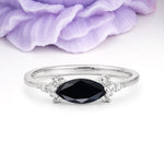 Unique, Minimalist 2-Prong Marquise Cut Black Onyx Engagement Ring - Additional view