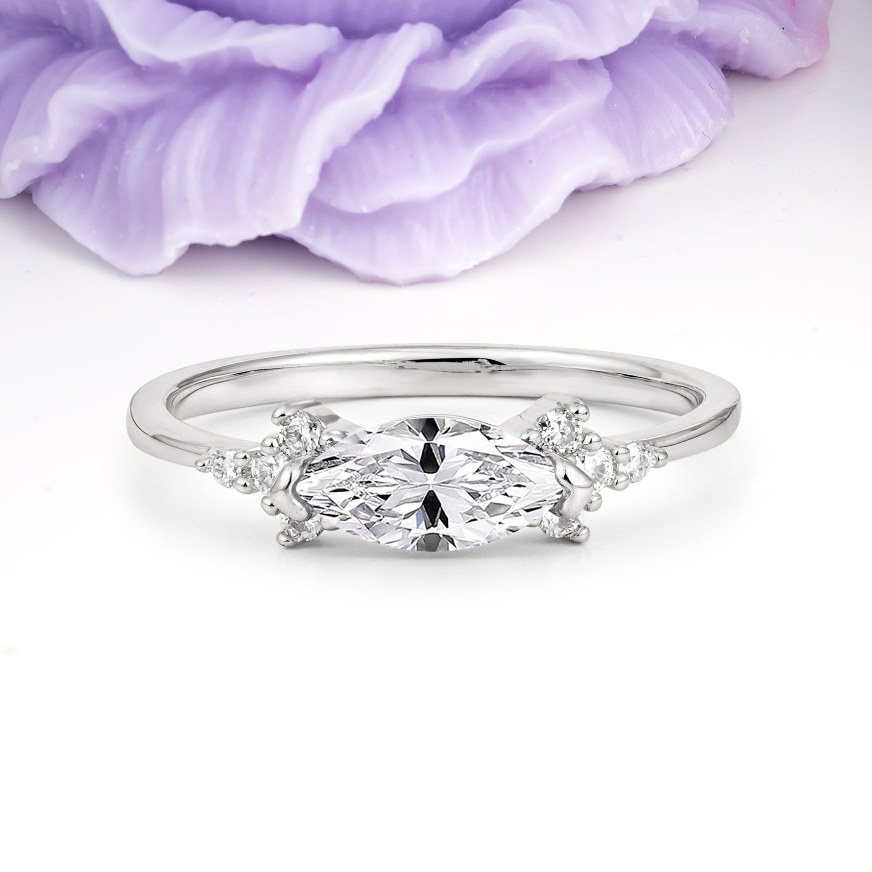 Unique, Minimalist 2-Prong Marquise Cut Lab Diamond Engagement Ring - Additional view