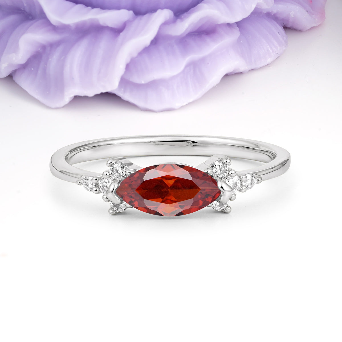 Unique, Minimalist 2-Prong Marquise Cut Garnet Engagement Ring - Additional view