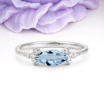 Unique, Minimalist 2-Prong Marquise Cut Aquamarine Engagement Ring - Additional view