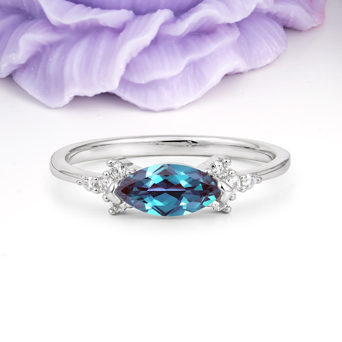 Unique, Minimalist 2-Prong Marquise Cut Alexandrite Engagement Ring - Additional view