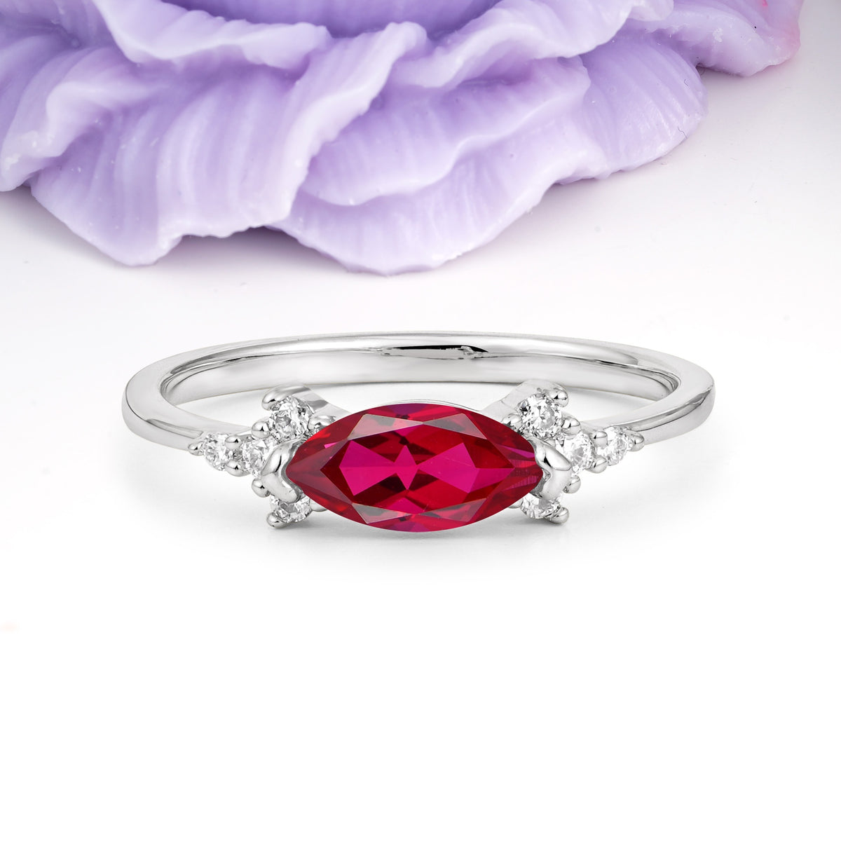 Unique, Minimalist 2-Prong Marquise Cut Ruby Engagement Ring - Additional view