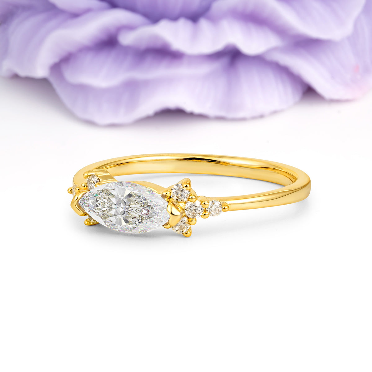 Unique, Minimalist 2-Prong Marquise Cut Moissanite Engagement Ring - Additional view