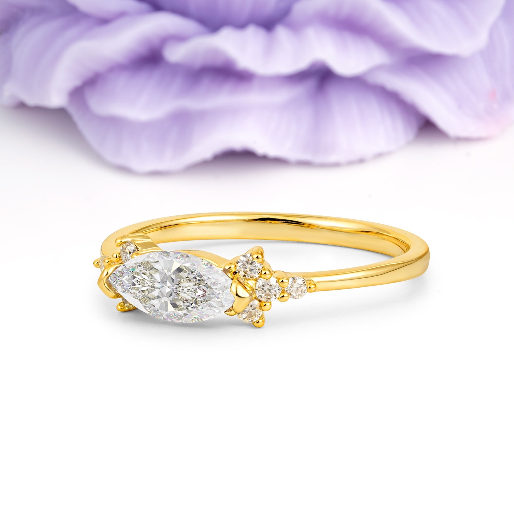 Unique, Minimalist 2-Prong Marquise Cut Moissanite Engagement Ring - Additional view