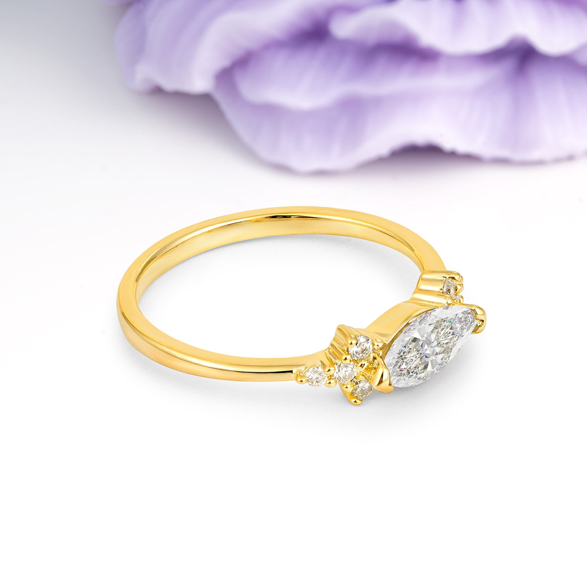 Unique, Minimalist 2-Prong Marquise Cut Moissanite Engagement Ring - Additional view