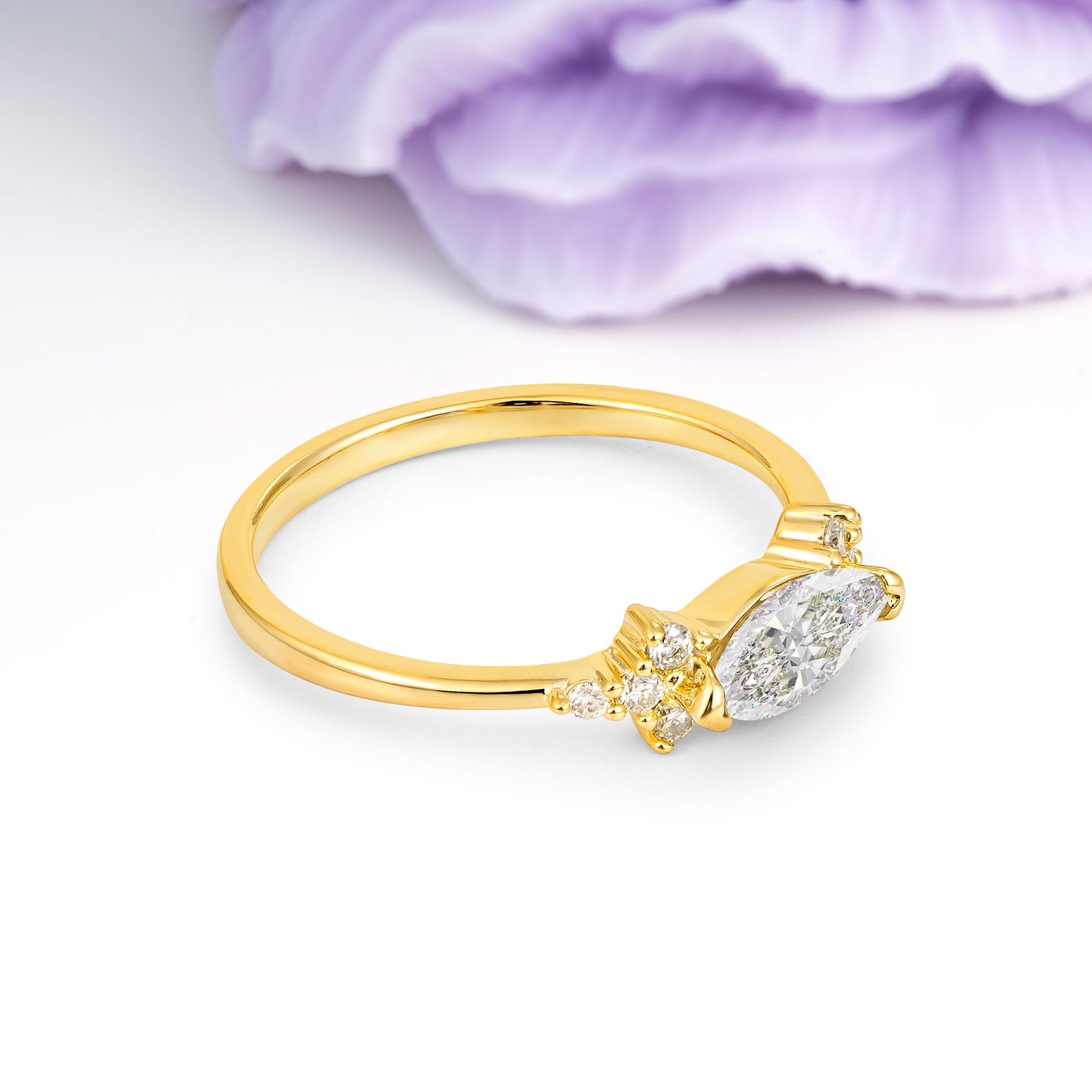 Unique, Minimalist 2-Prong Marquise Cut Moissanite Engagement Ring - Additional view