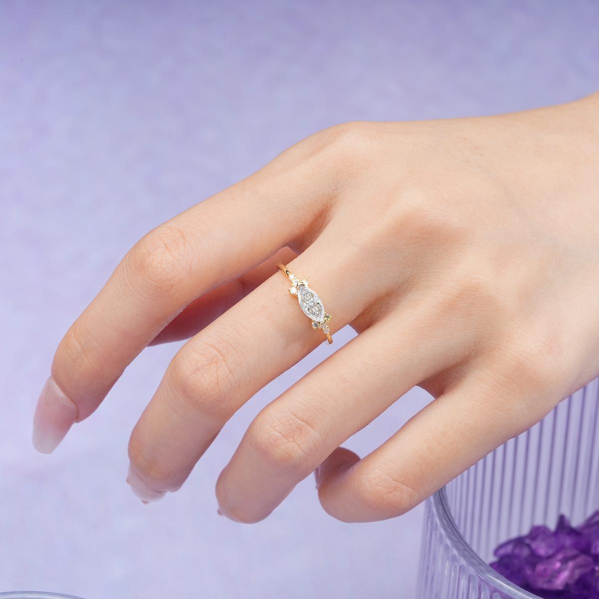 Unique, Minimalist 2-Prong Marquise Cut Moissanite Engagement Ring