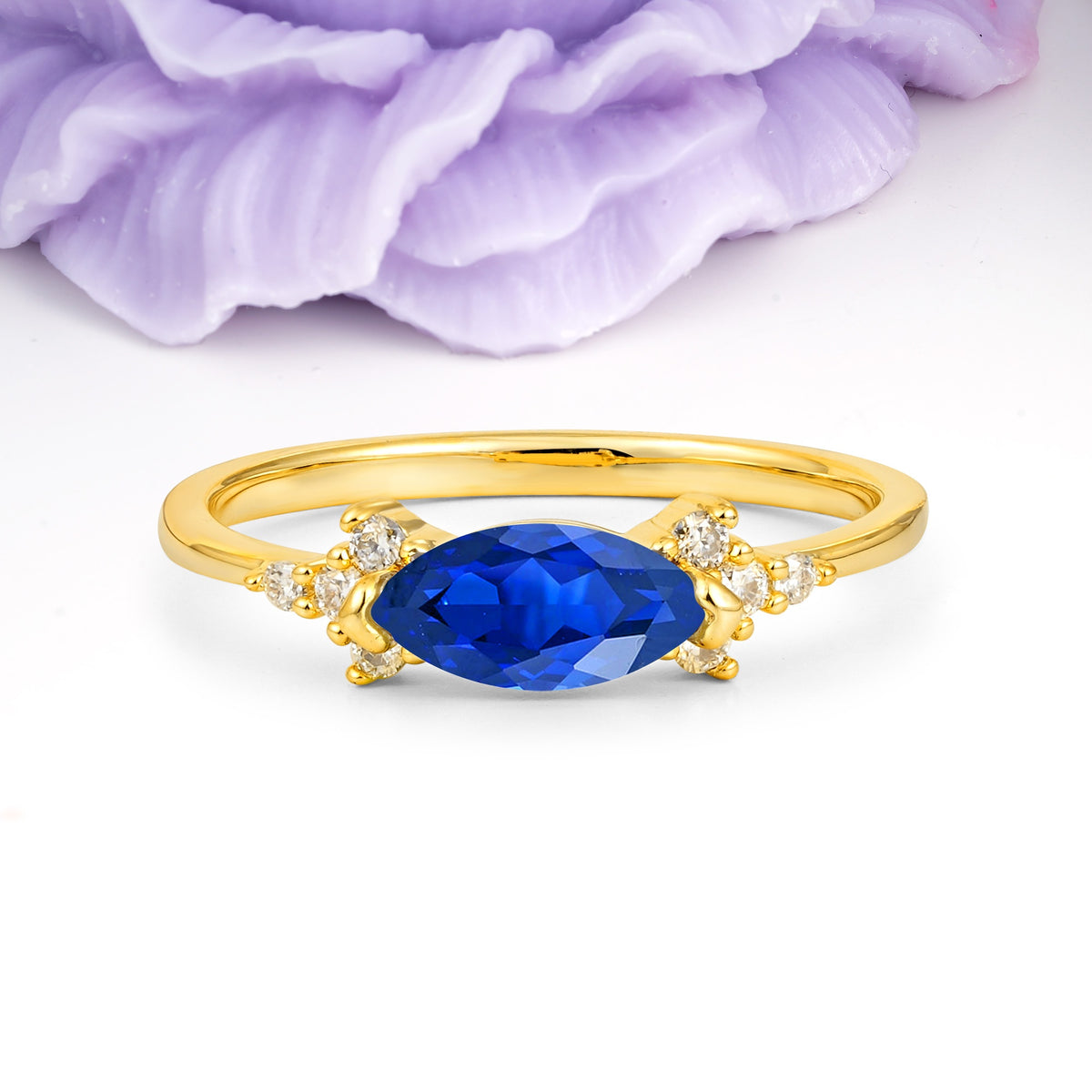 Unique, Minimalist 2-Prong Marquise Cut Sapphire Engagement Ring - Additional view