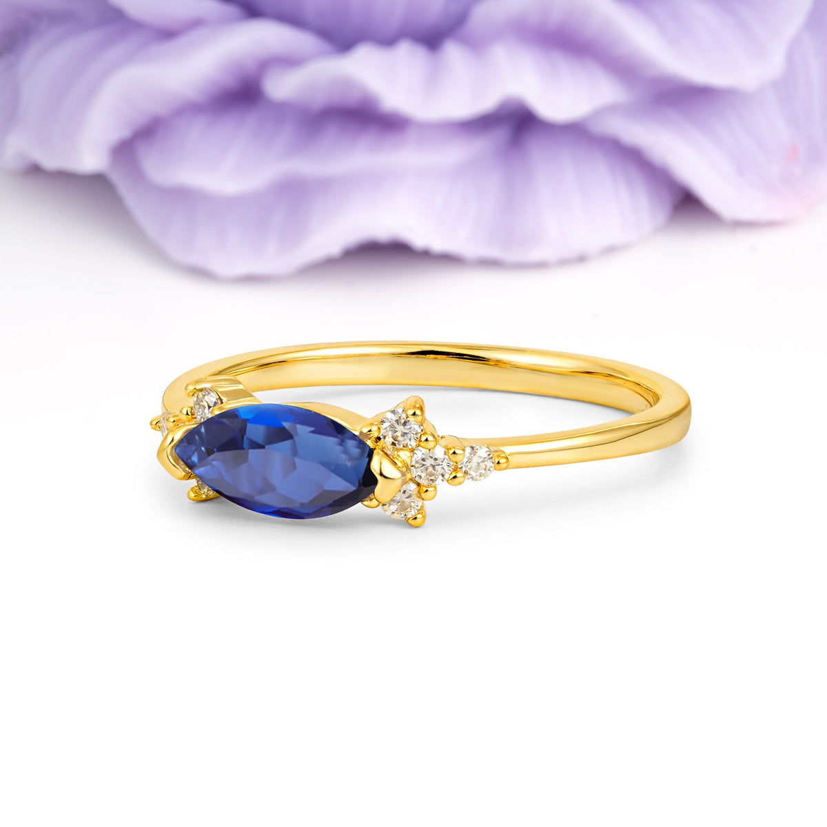 Unique, Minimalist 2-Prong Marquise Cut Sapphire Engagement Ring - Additional view