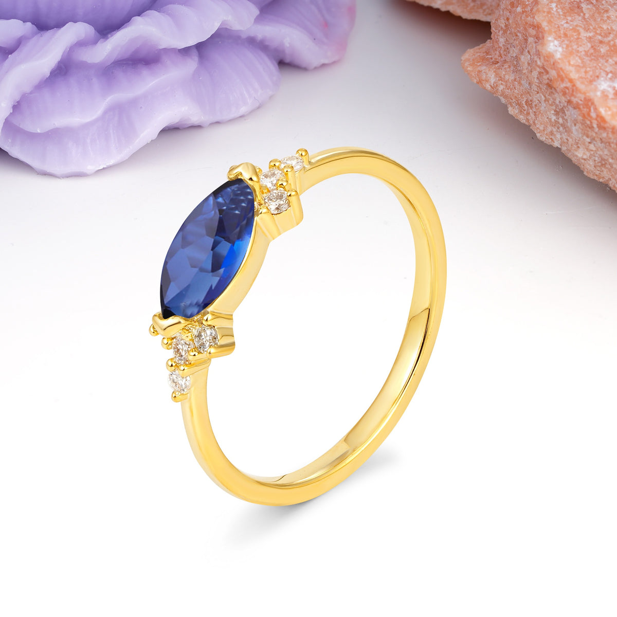 Unique, Minimalist 2-Prong Marquise Cut Sapphire Engagement Ring - Additional view