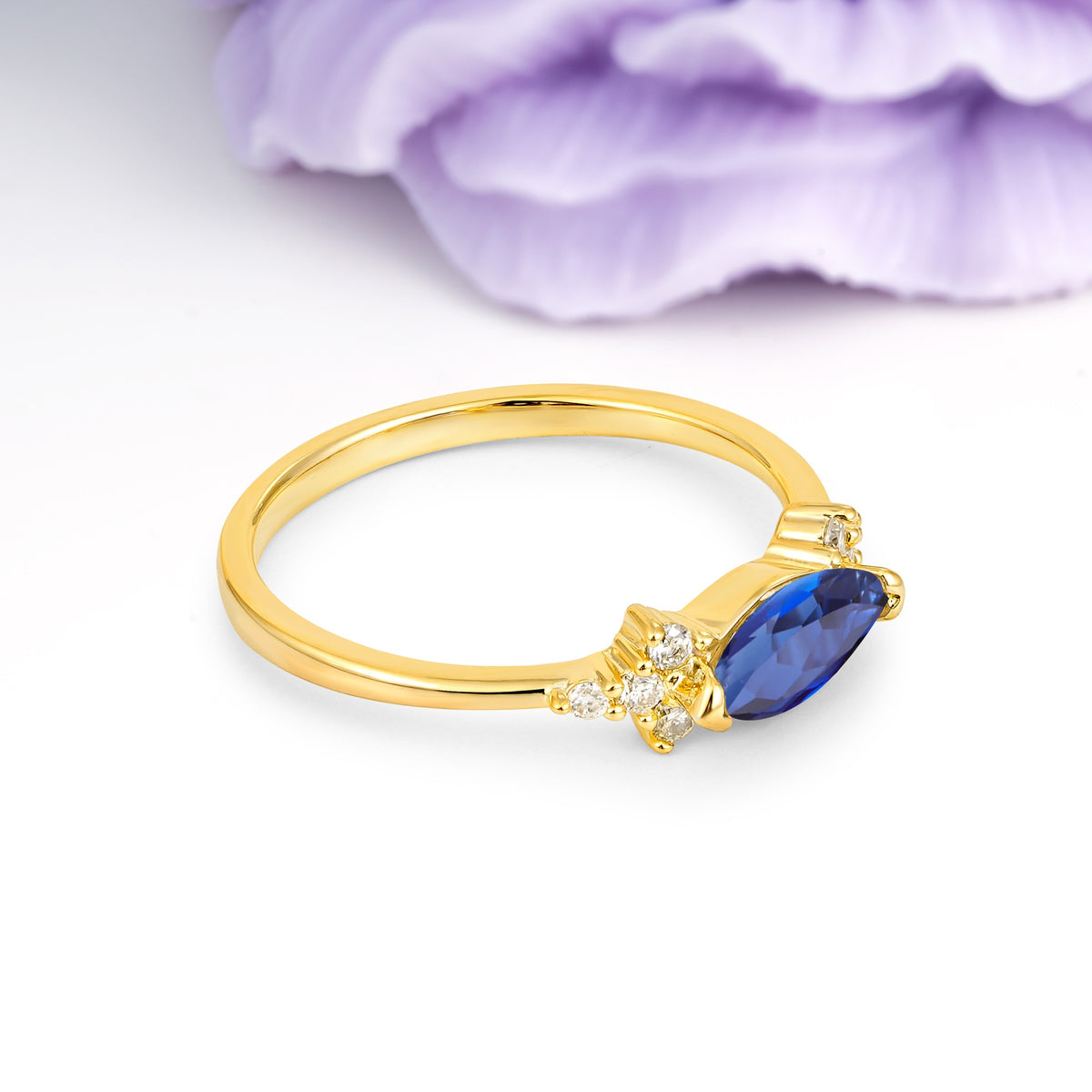 Unique, Minimalist 2-Prong Marquise Cut Sapphire Engagement Ring - Additional view