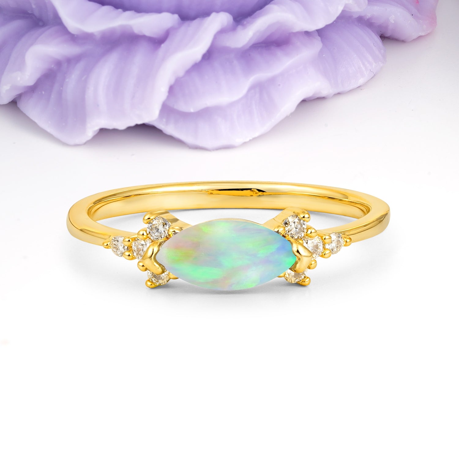 Unique, Minimalist 2-Prong Marquise Cut Fire Opal Engagement Ring - Additional view