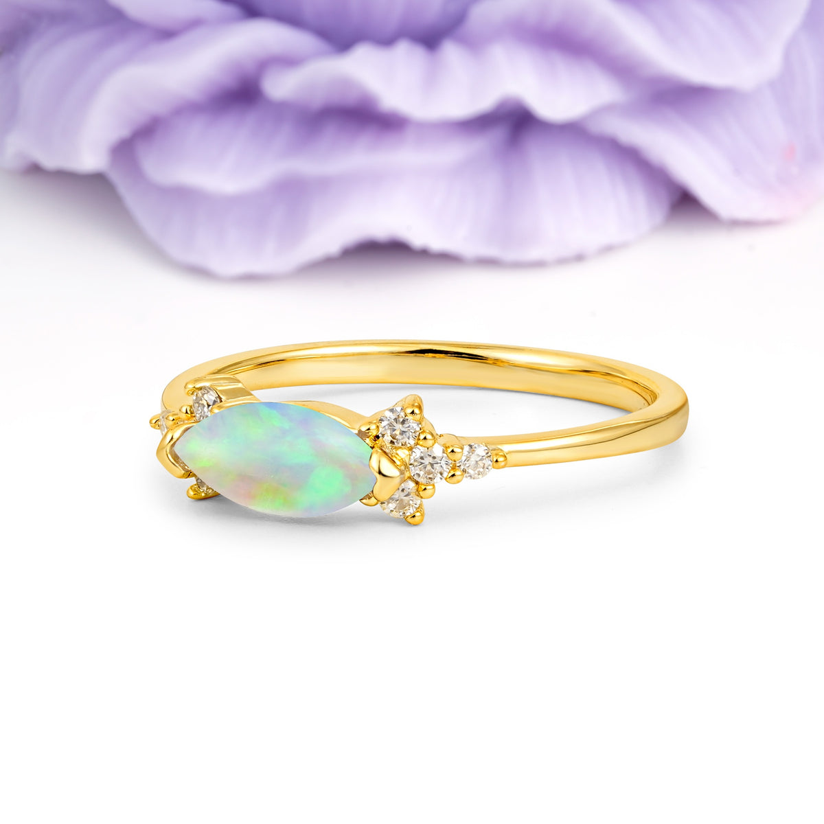 Unique, Minimalist 2-Prong Marquise Cut Fire Opal Engagement Ring - Additional view