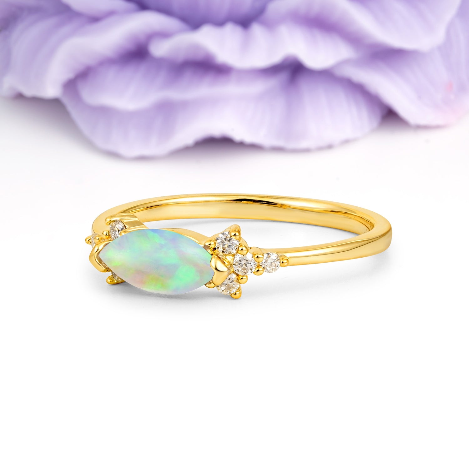 Unique, Minimalist 2-Prong Marquise Cut Fire Opal Engagement Ring - Additional view