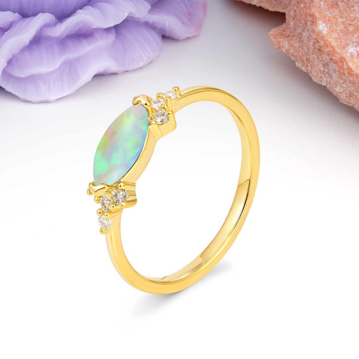 Unique, Minimalist 2-Prong Marquise Cut Fire Opal Engagement Ring - Additional view
