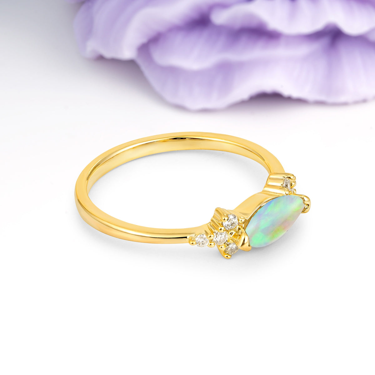 Unique, Minimalist 2-Prong Marquise Cut Fire Opal Engagement Ring - Additional view