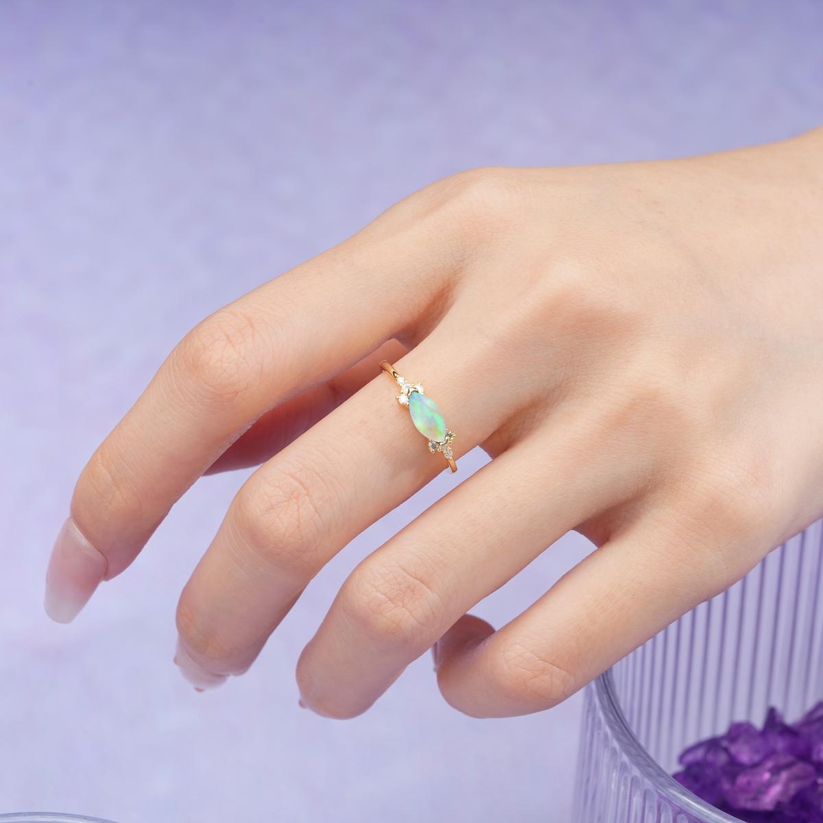 Unique, Minimalist 2-Prong Marquise Cut Fire Opal Engagement Ring