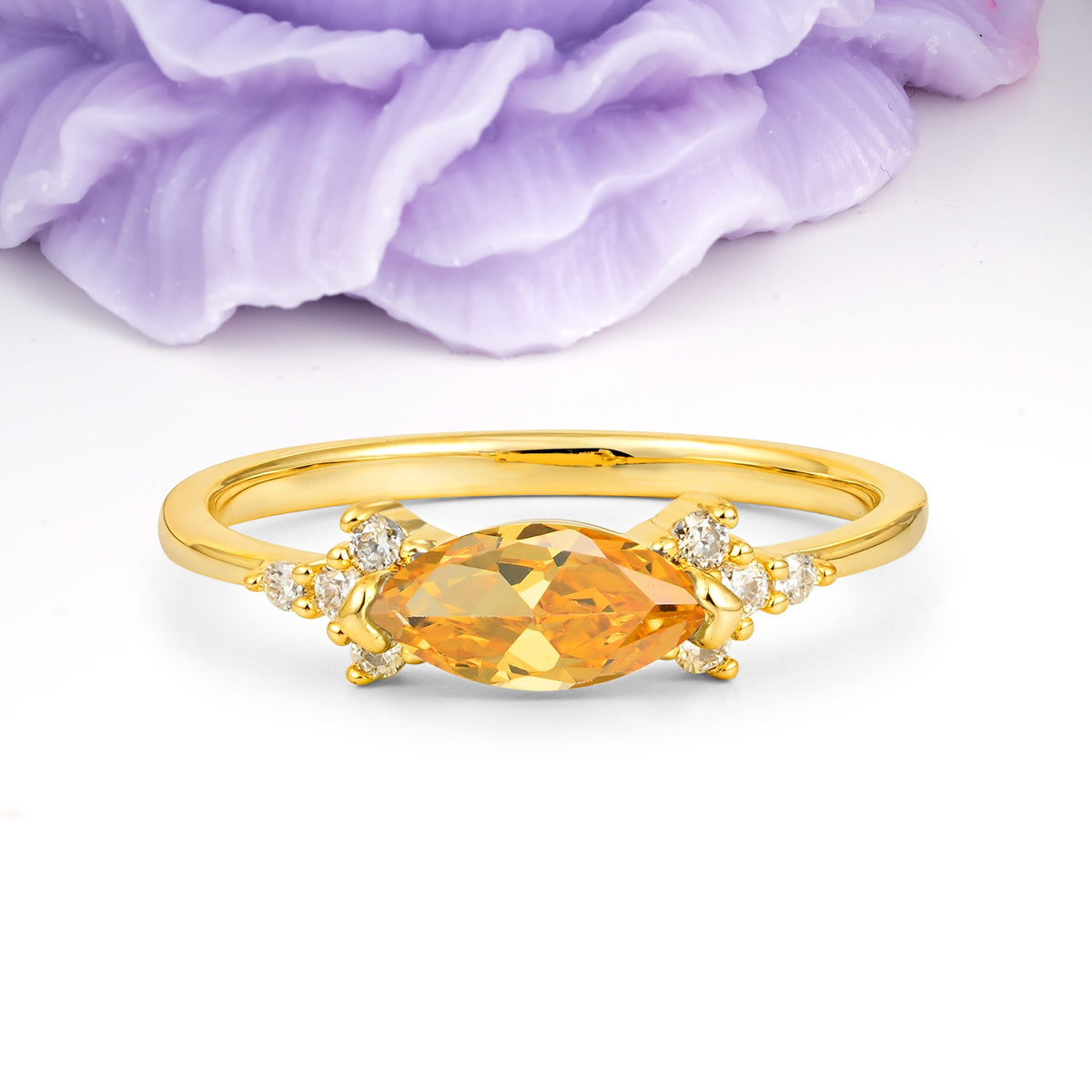 Unique, Minimalist 2-Prong Marquise Cut Citrine Engagement Ring - Additional view