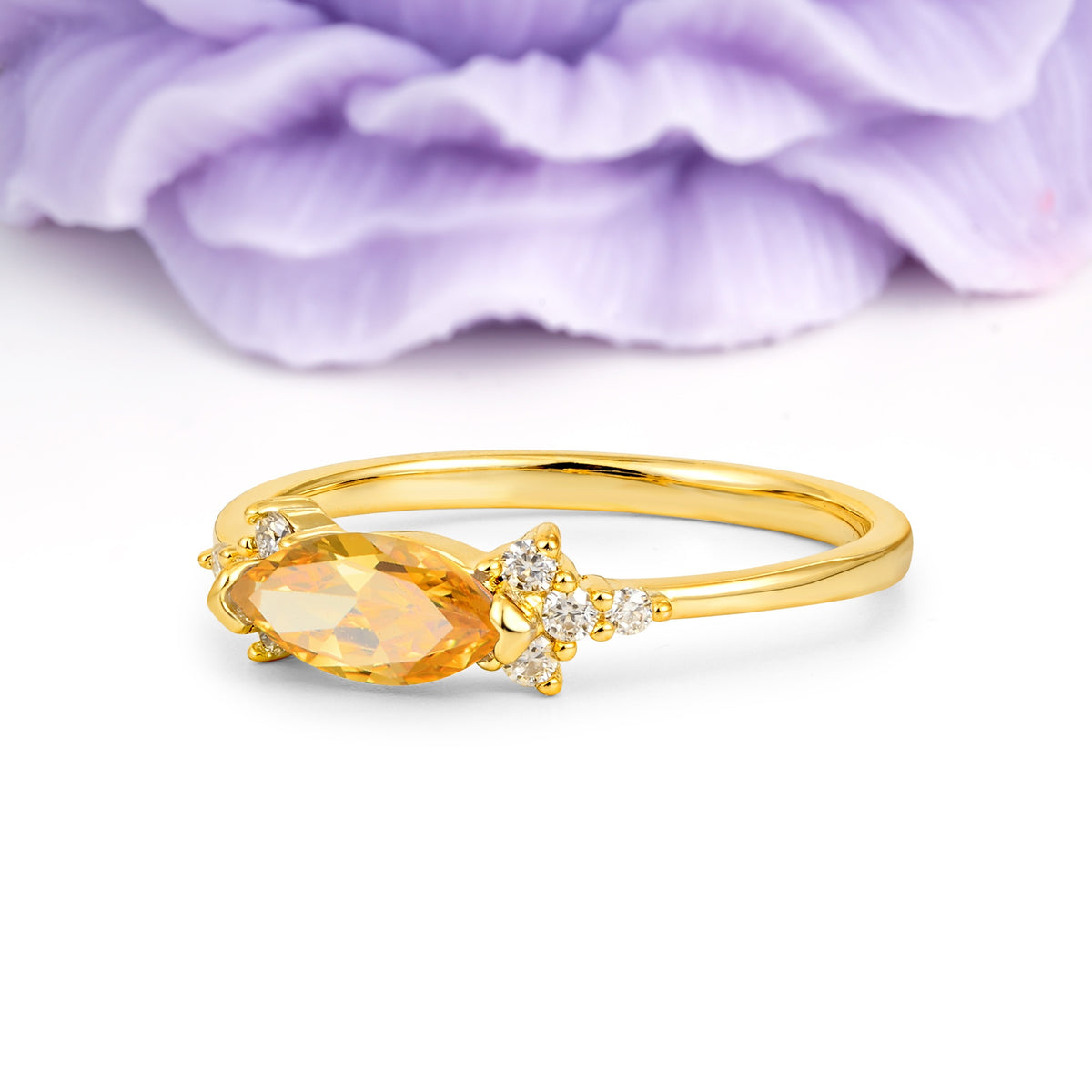 Unique, Minimalist 2-Prong Marquise Cut Citrine Engagement Ring - Additional view