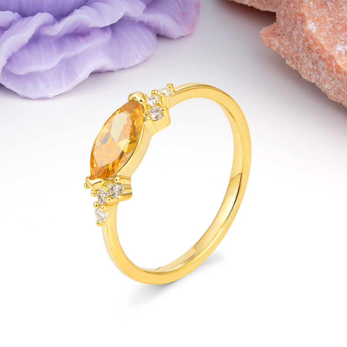 Unique, Minimalist 2-Prong Marquise Cut Citrine Engagement Ring - Additional view