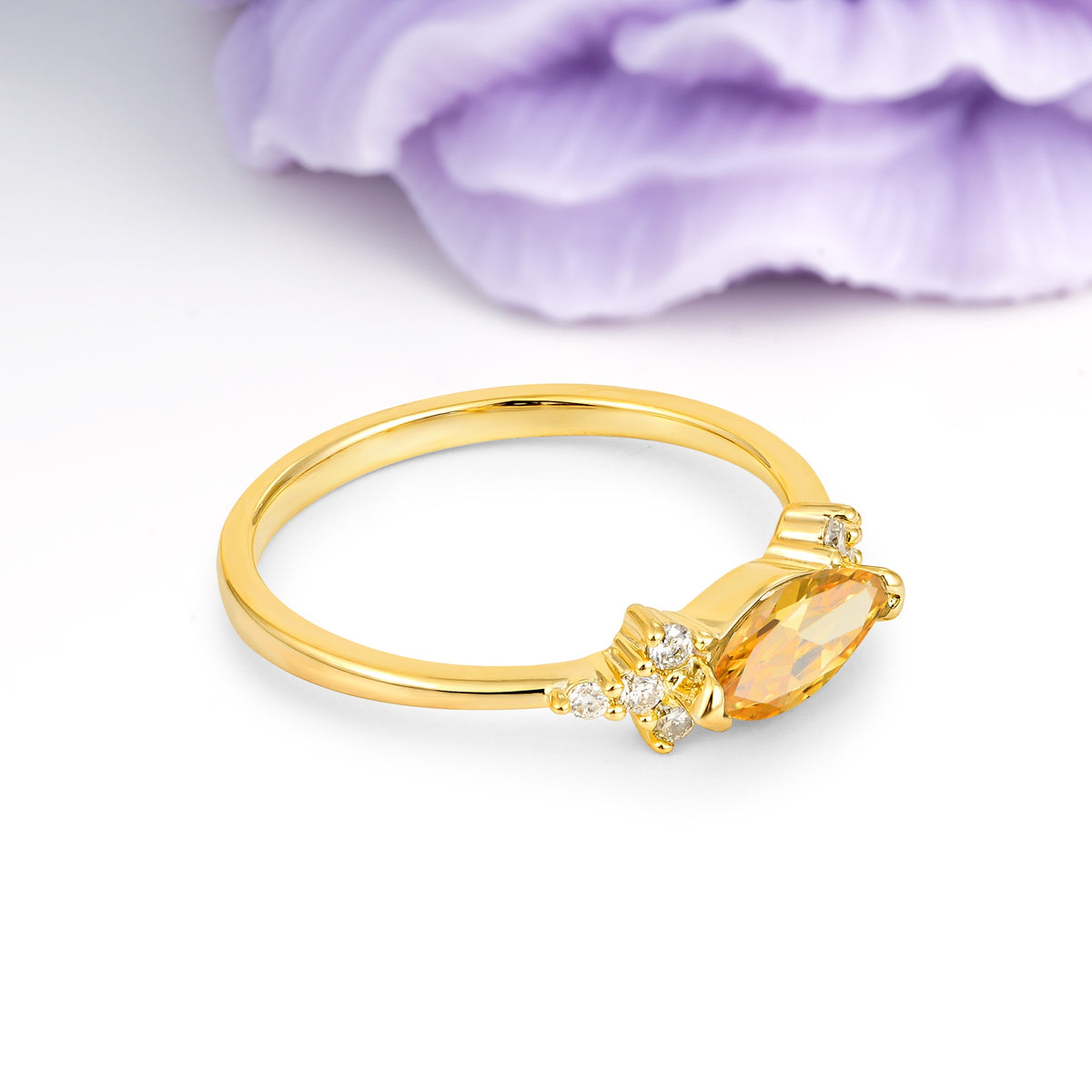 Unique, Minimalist 2-Prong Marquise Cut Citrine Engagement Ring - Additional view