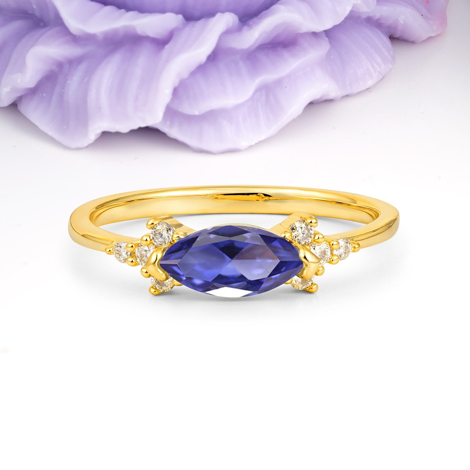 Unique, Minimalist 2-Prong Marquise Cut Tanzanite Engagement Ring - Additional view
