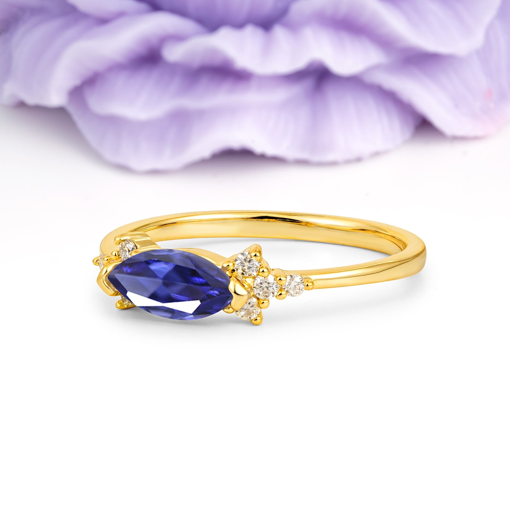 Unique, Minimalist 2-Prong Marquise Cut Tanzanite Engagement Ring - Additional view