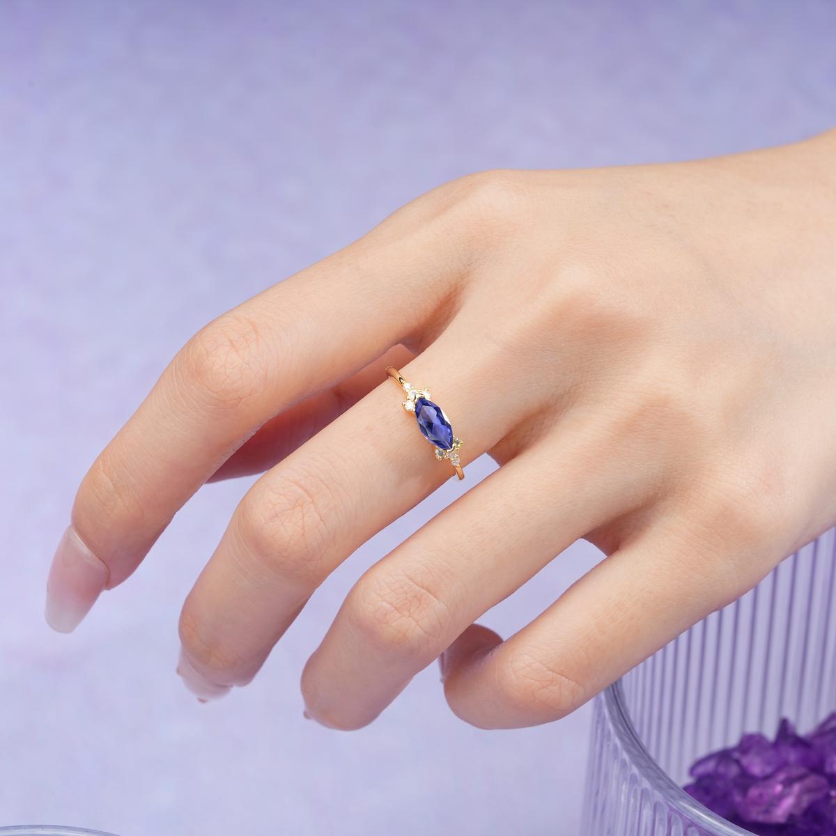 Unique, Minimalist 2-Prong Marquise Cut Tanzanite Engagement Ring