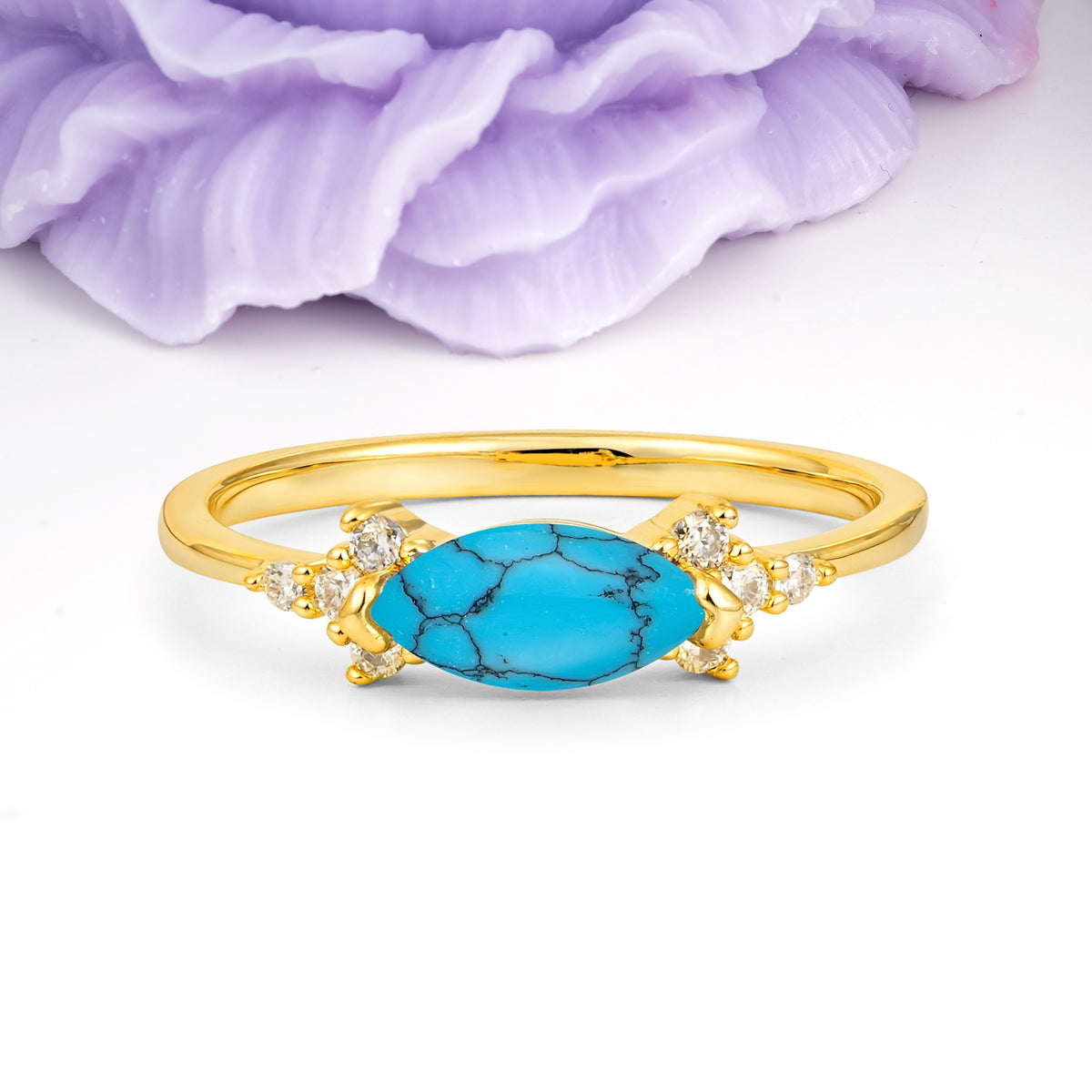 Unique, Minimalist 2-Prong Marquise Cut Turquoise Engagement Ring - Additional view