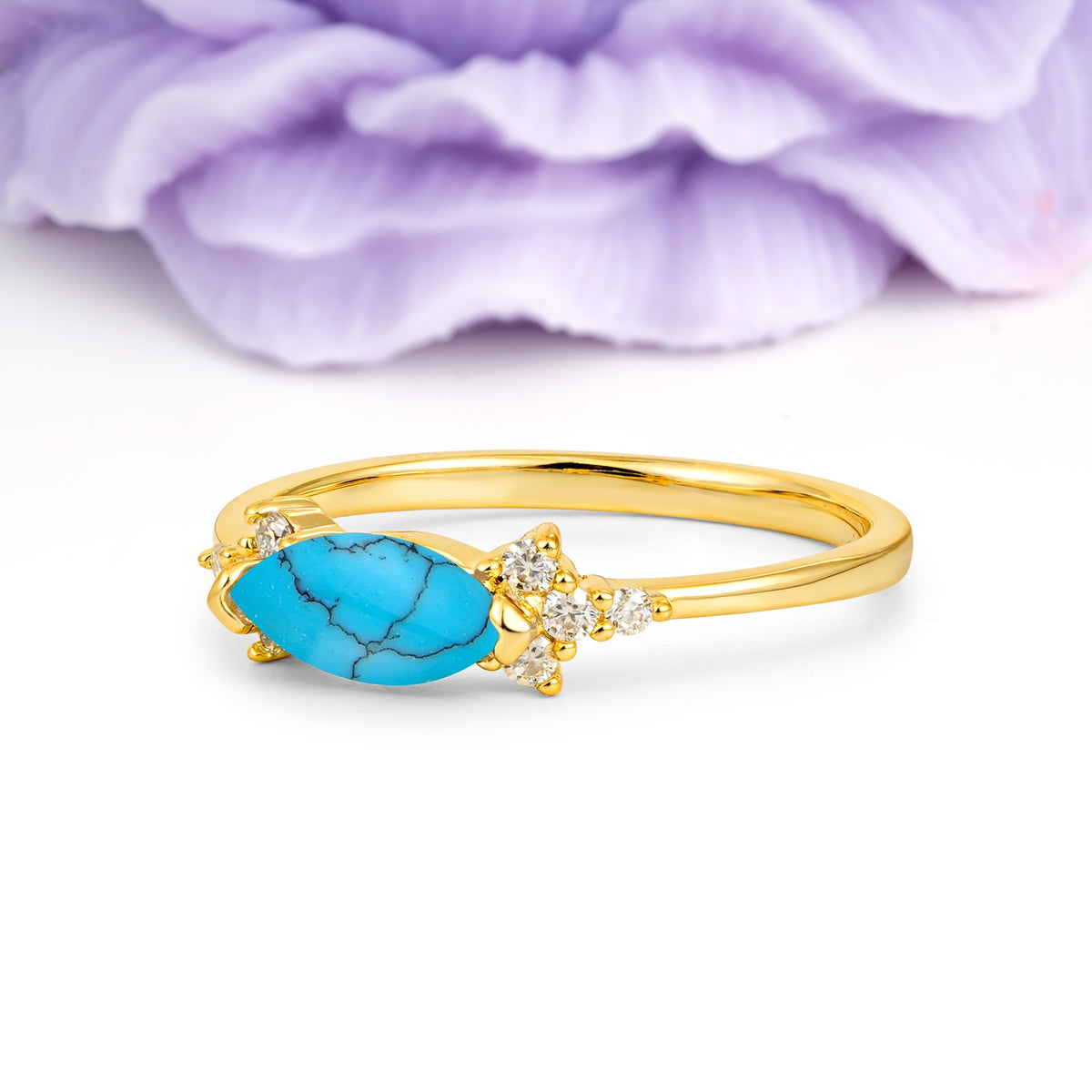 Unique, Minimalist 2-Prong Marquise Cut Turquoise Engagement Ring - Additional view
