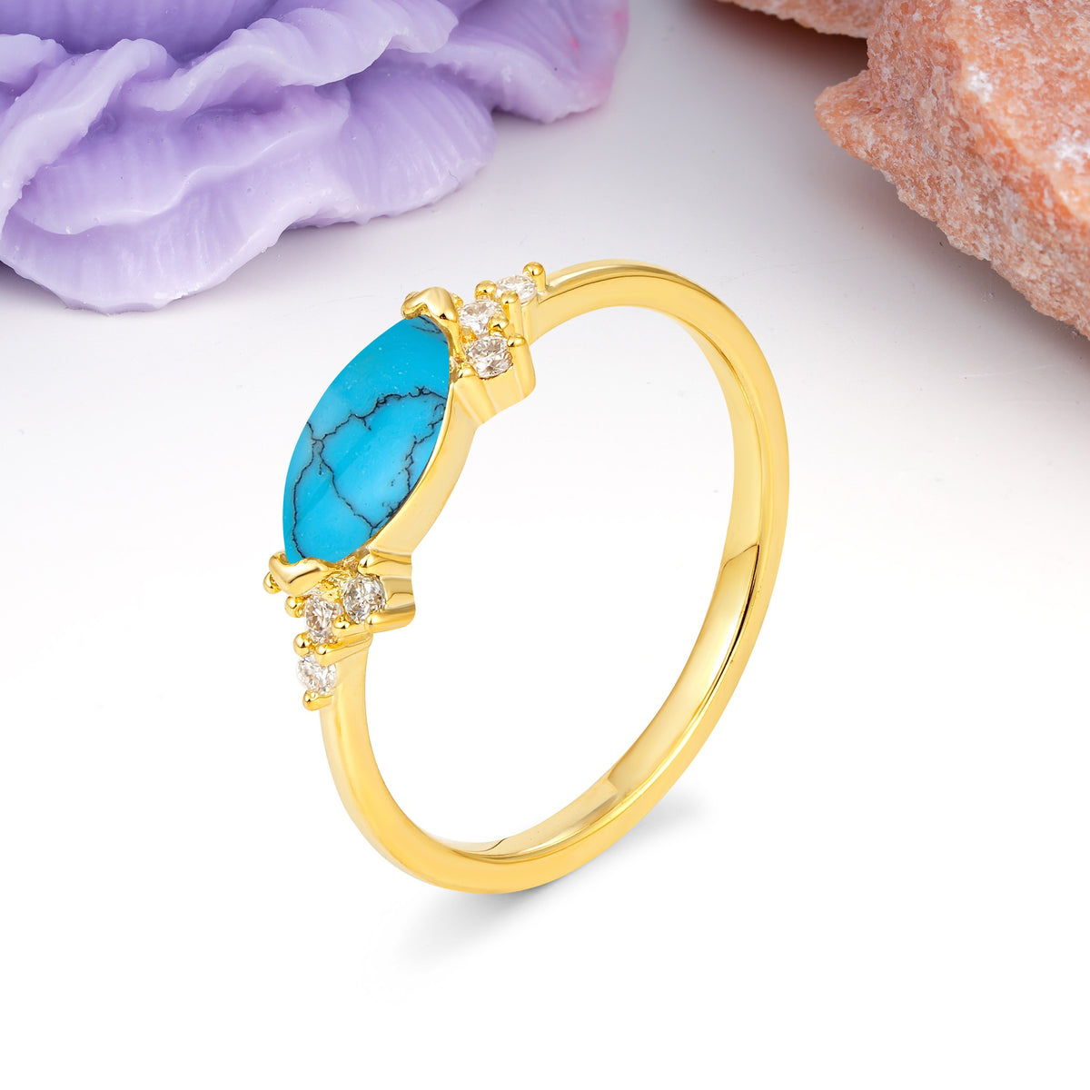 Unique, Minimalist 2-Prong Marquise Cut Turquoise Engagement Ring - Additional view