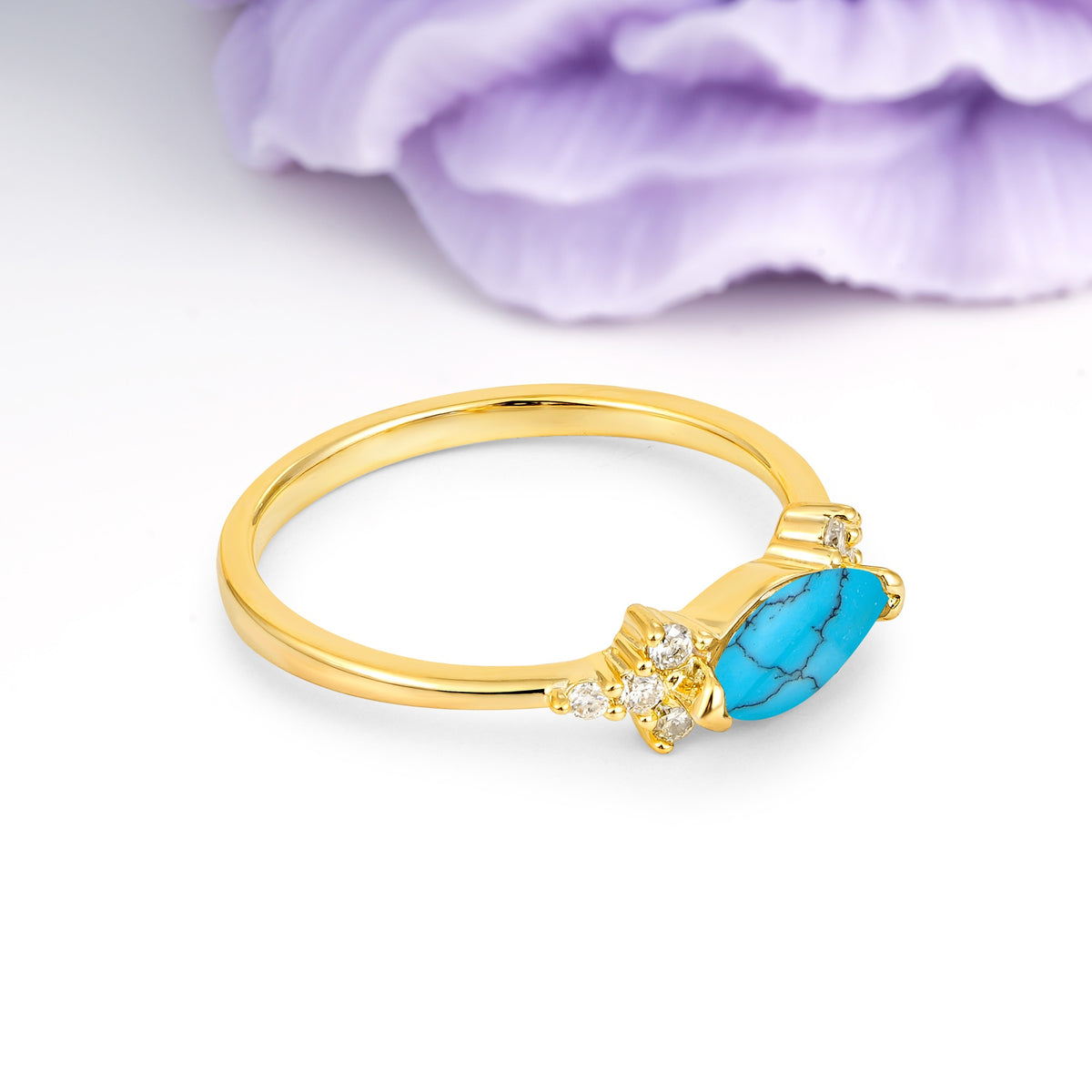 Unique, Minimalist 2-Prong Marquise Cut Turquoise Engagement Ring - Additional view