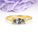 Unique, Minimalist 2-Prong Marquise Cut Black Rutilated Quartz Engagement Ring - Additional view