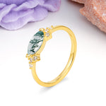 Unique, Minimalist 2-Prong Marquise Cut Moss Agate Engagement Ring - Additional view