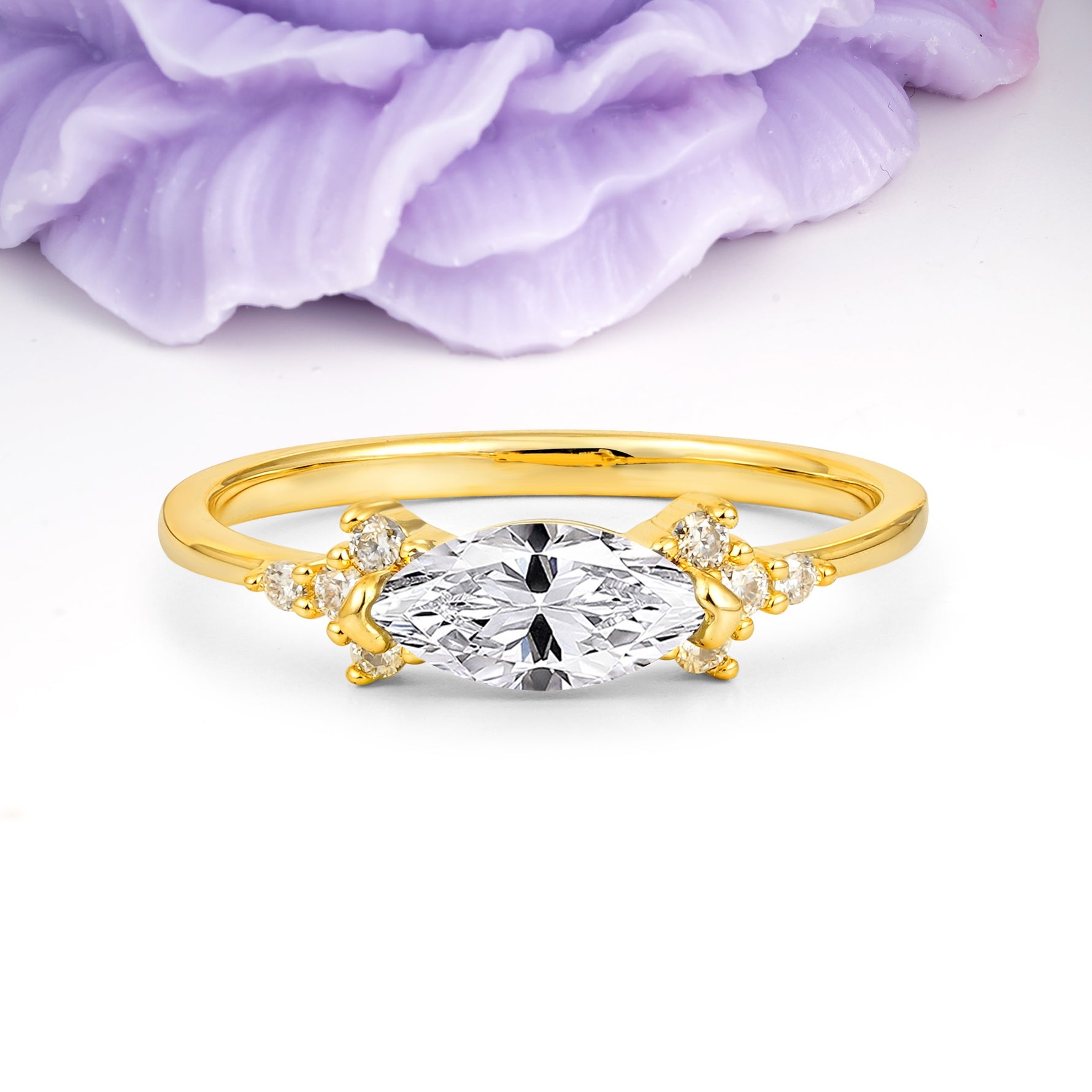 Unique, Minimalist 2-Prong Marquise Cut Lab Diamond Engagement Ring - Additional view