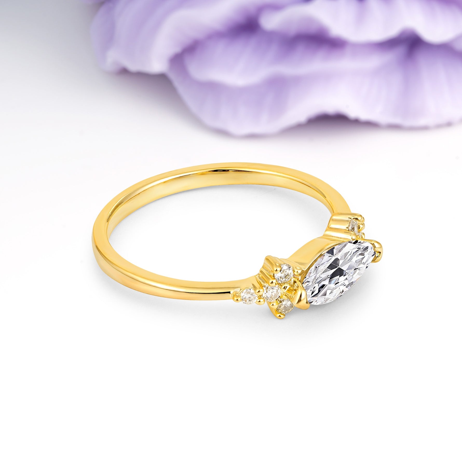 Unique, Minimalist 2-Prong Marquise Cut Lab Diamond Engagement Ring - Additional view