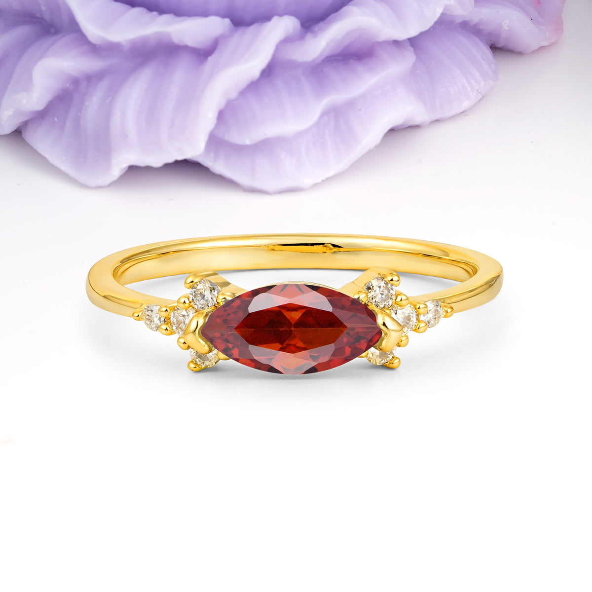 Unique, Minimalist 2-Prong Marquise Cut Garnet Engagement Ring - Additional view