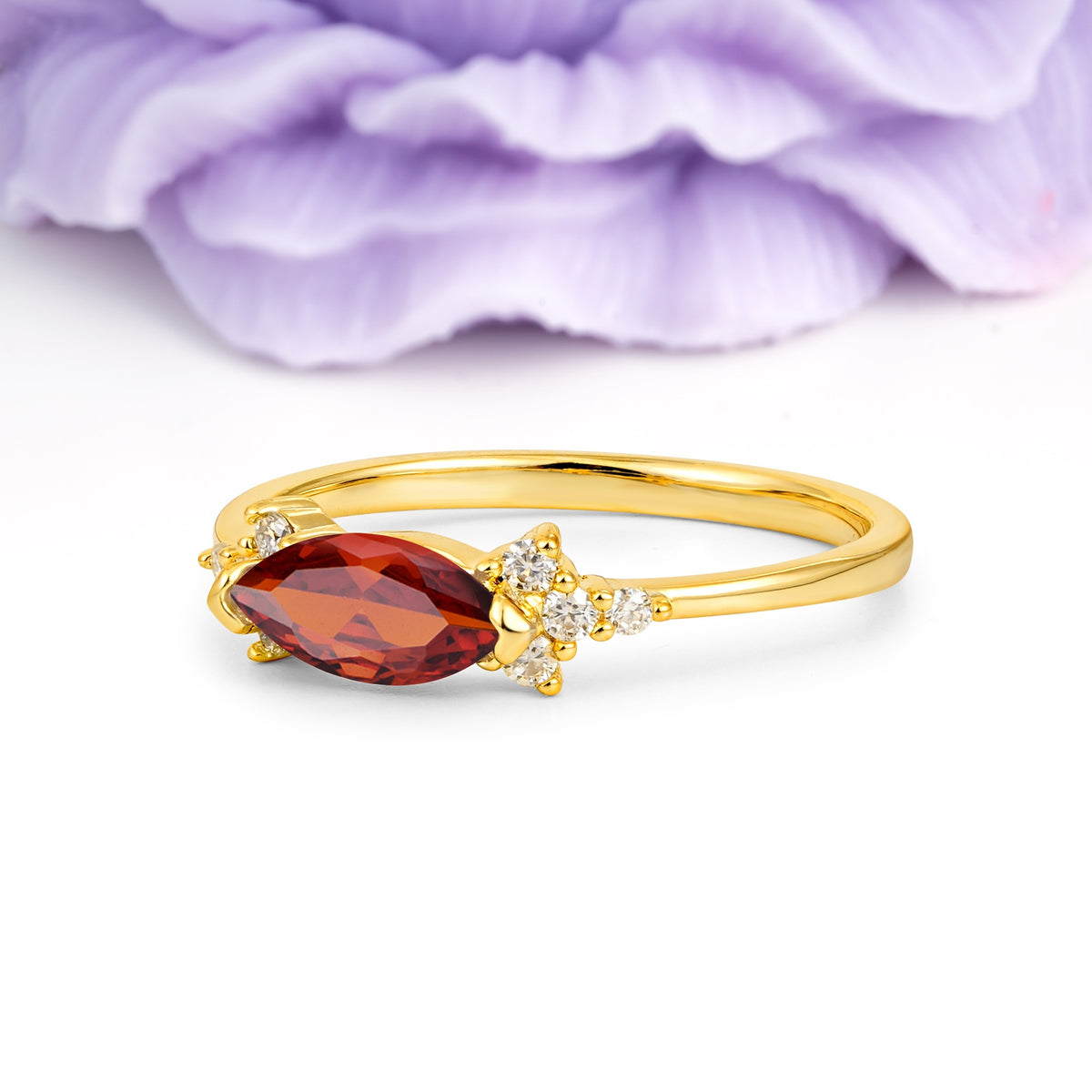 Unique, Minimalist 2-Prong Marquise Cut Garnet Engagement Ring - Additional view